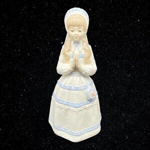 Sango Ceramic Figurine Praying Girl White Dress Blue Trim‎ Veil Spain 10”T 5”W